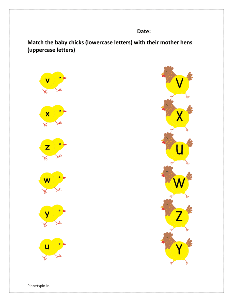 u to z: Match the baby chicks (lowercase letters) with their mother hens (uppercase letters)