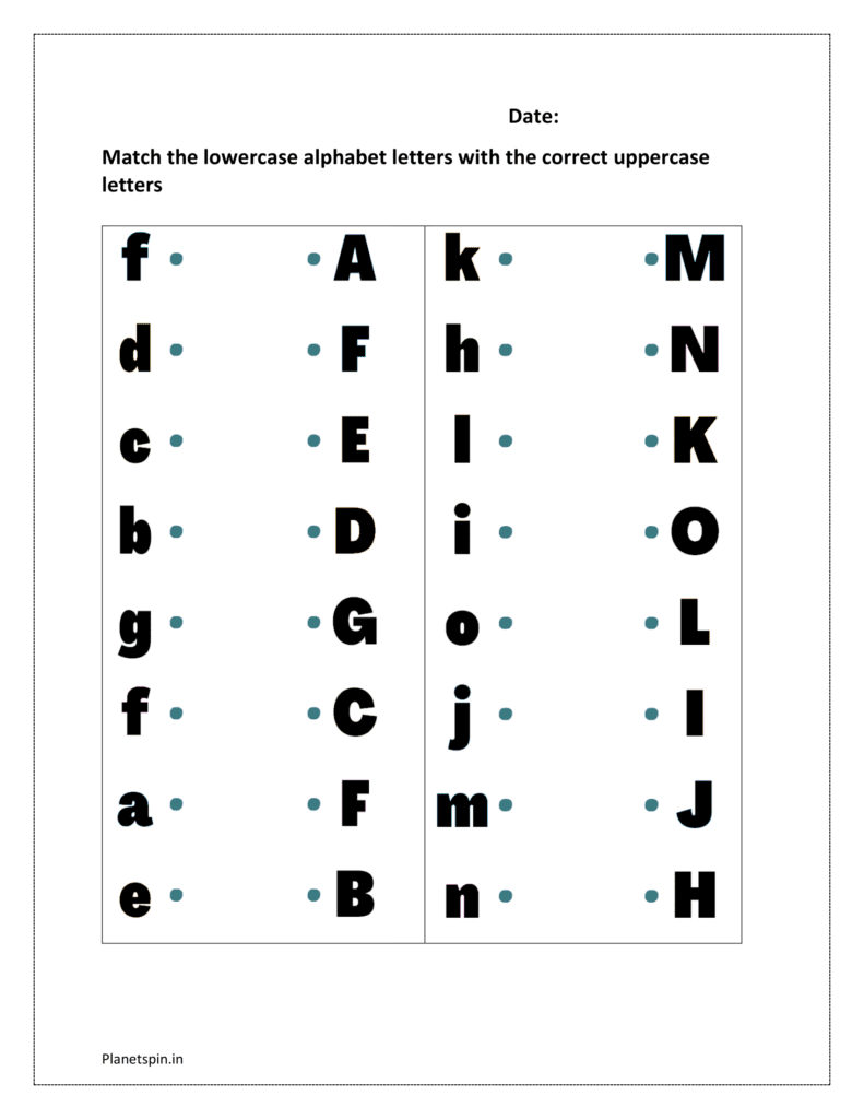 Matching lowercase and uppercase letters worksheet |Planetspin.in