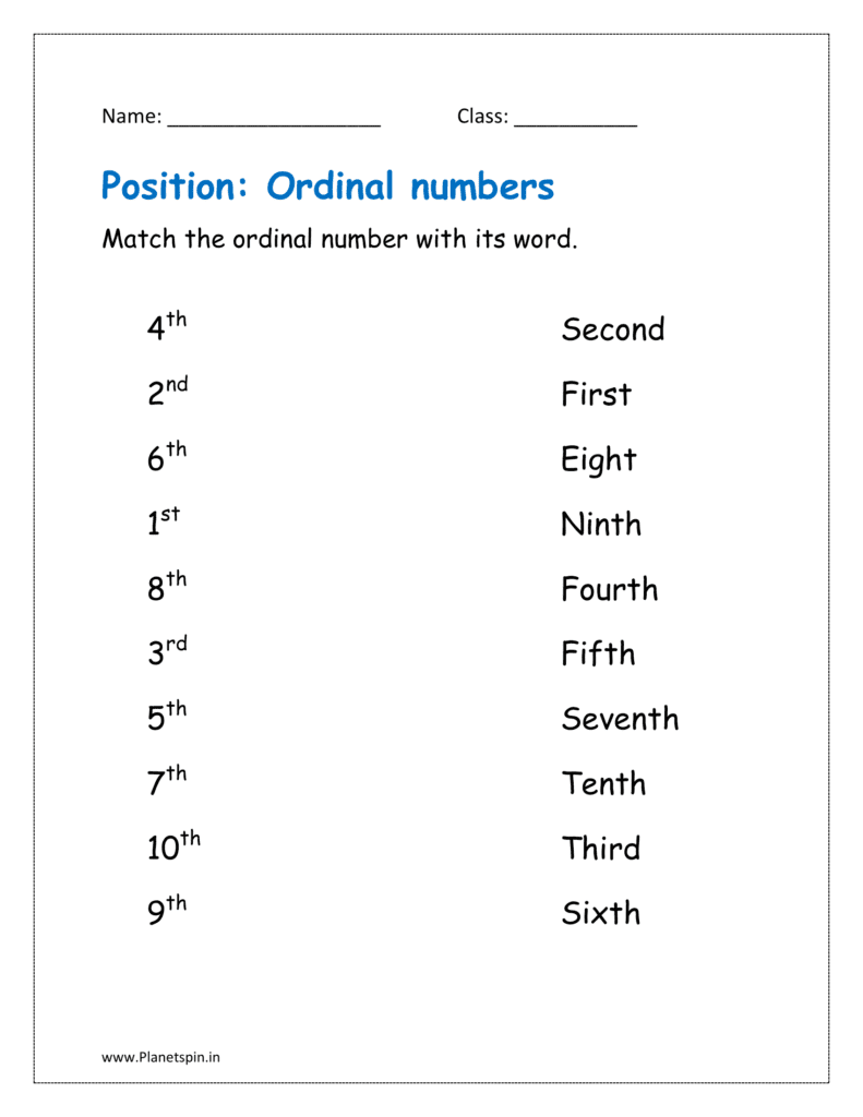 Match the ordinal number with its word