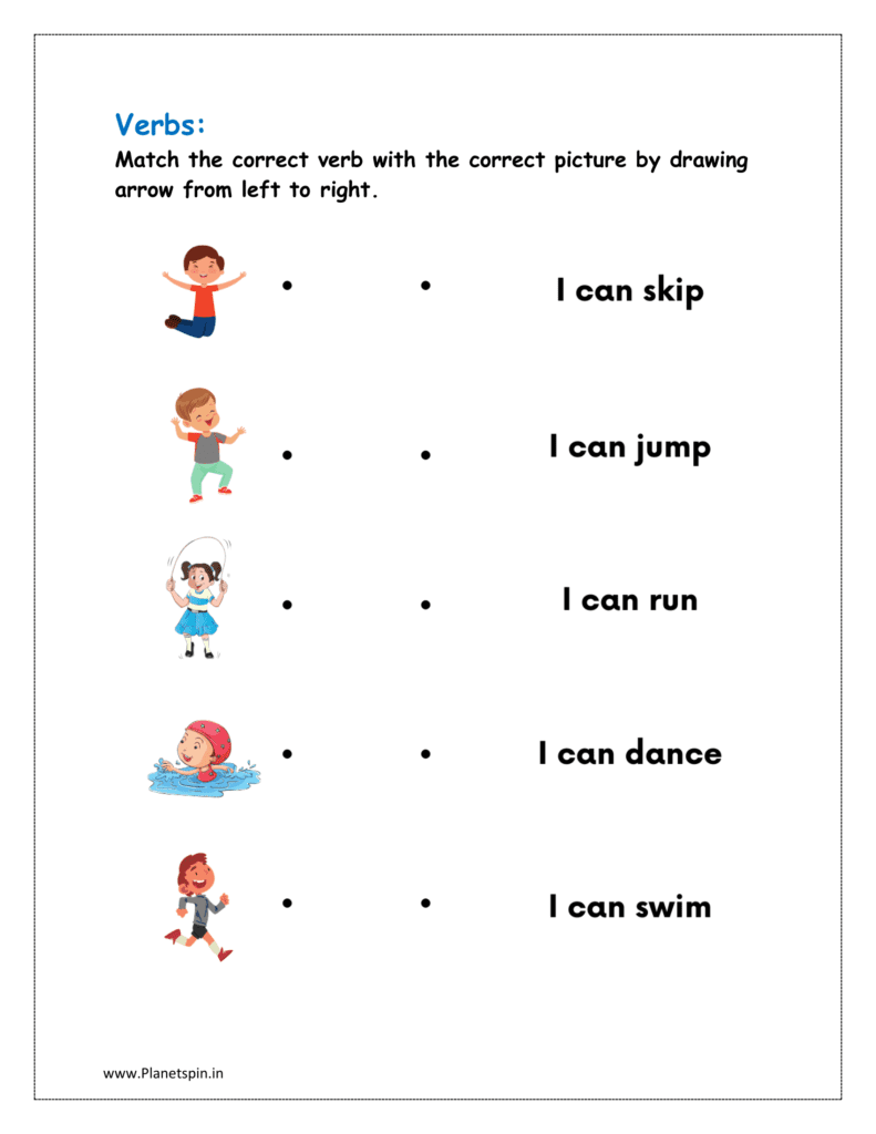 Match the correct verb with the correct picture by drawing arrow from left to right