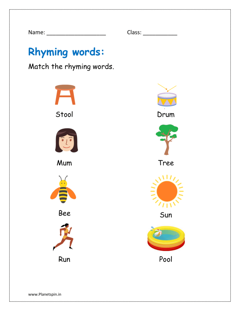 Match the rhyming words for kindergarten