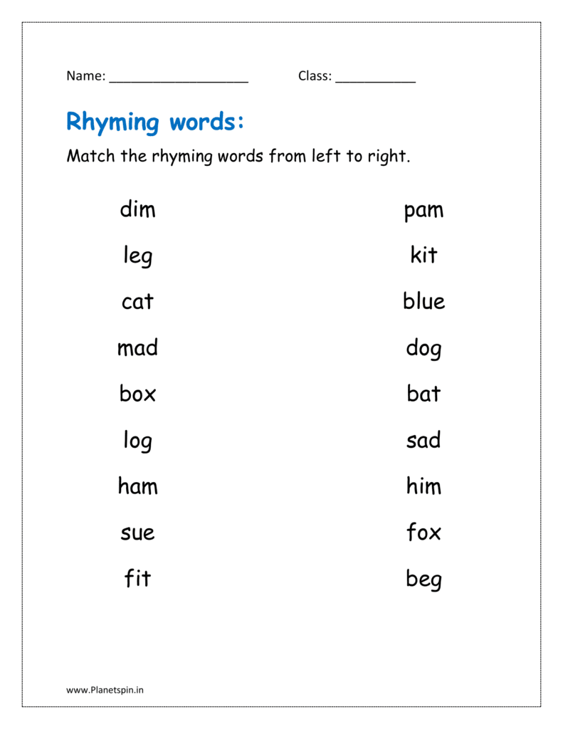 Match the rhyms words from left to right