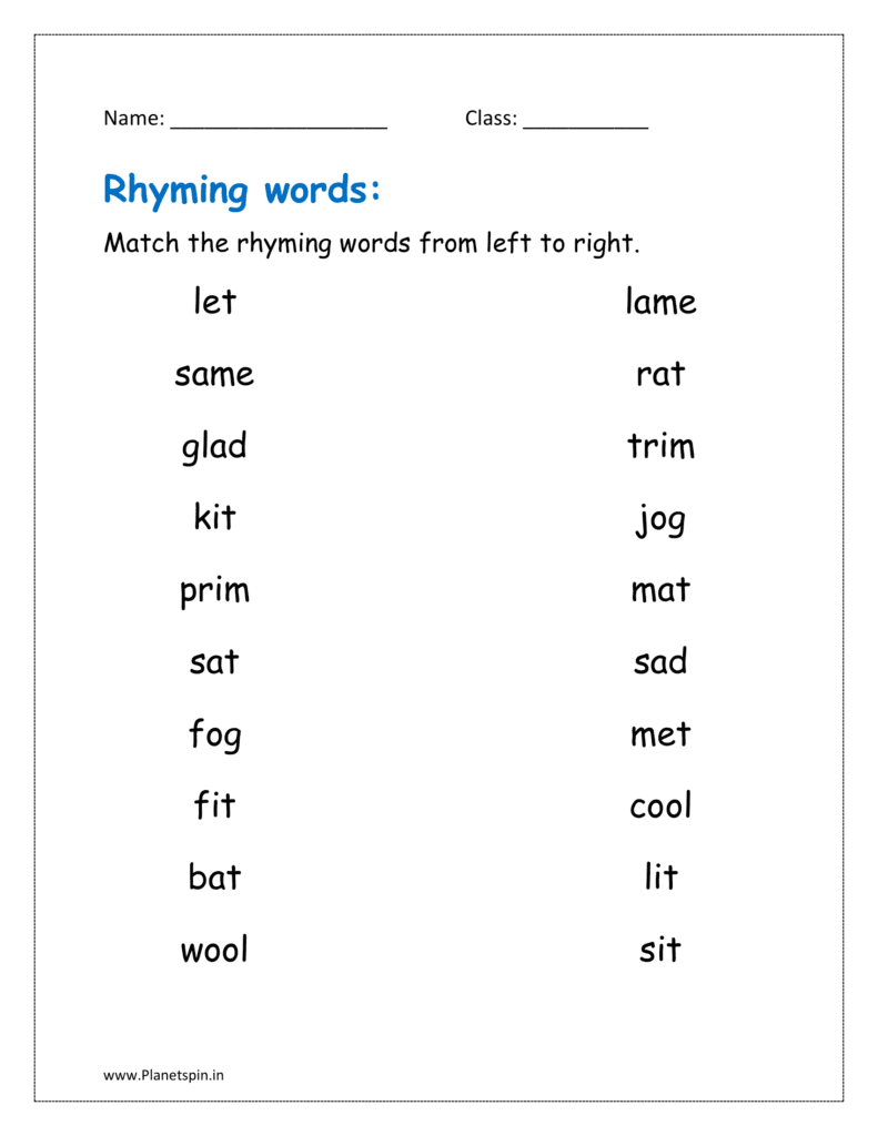 Match the rhyme words from left to right