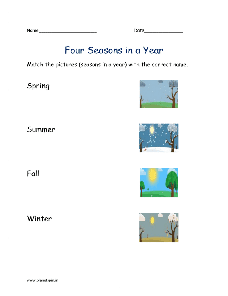 Weather and season worksheet for kindergarten | Planetspin.in