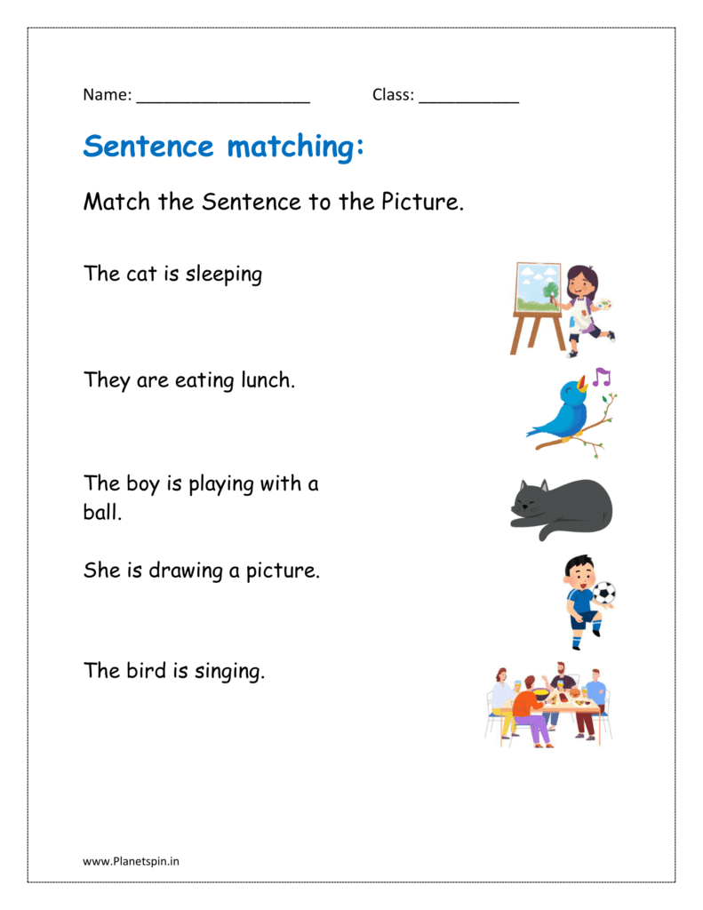 Match the Sentence to the Picture (sentence construction worksheets for grade 1)