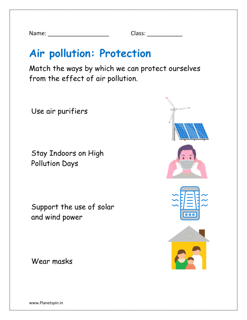 Match the ways by which we can protect ourselves from the effect of polluted air.