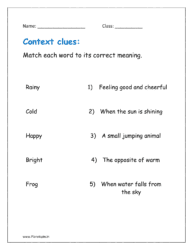 Match each word to its correct meaning (context clues worksheet for 1st grade)