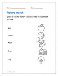 Draw a line to match each word to the correct picture (vocabulary worksheets for grade 1 pdf)