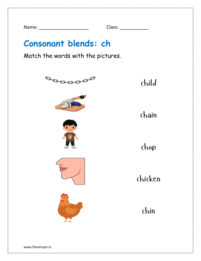 ch blends: Match the words with the pictures.