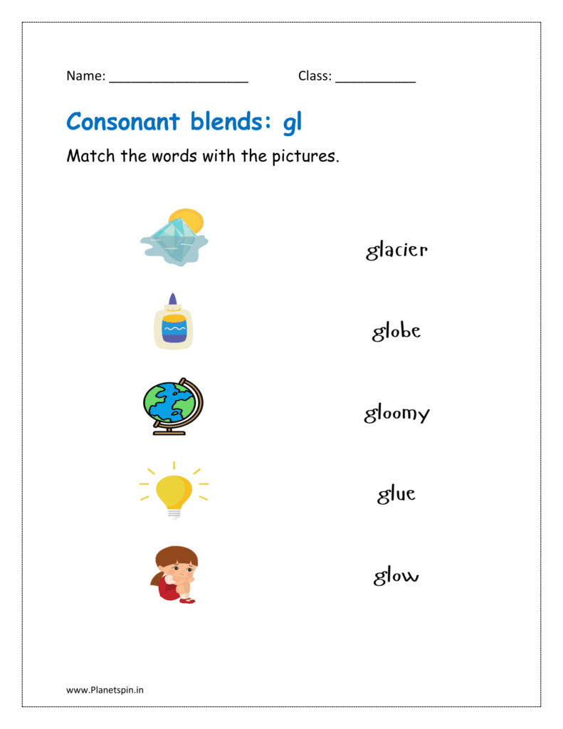 gl blends: Match the words with the pictures.