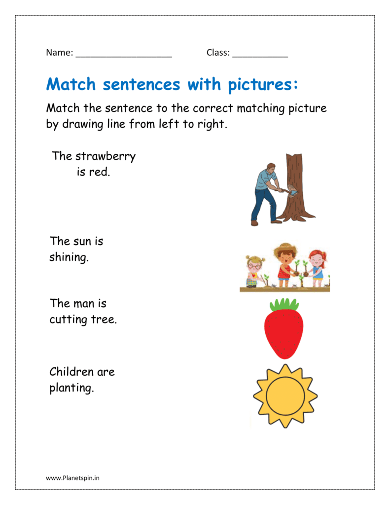 Match the sentence to the correct matching picture by drawing line from left to right