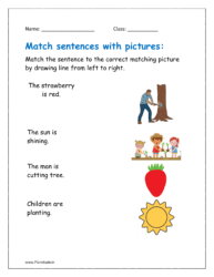 Match the sentence to the correct matching picture by drawing line from left to right