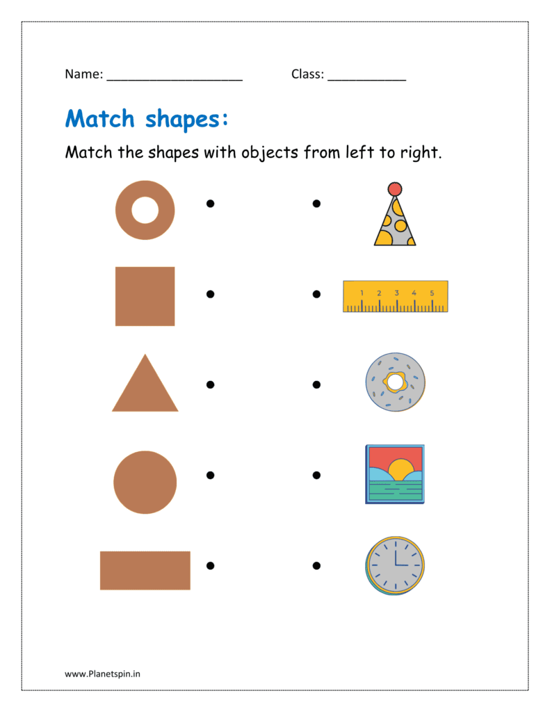 matching shapes with objects worksheets