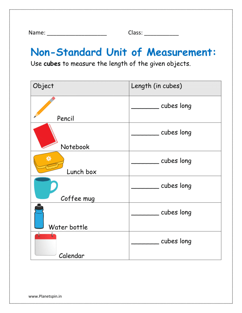 Use cubes to measure the length of the given objects.