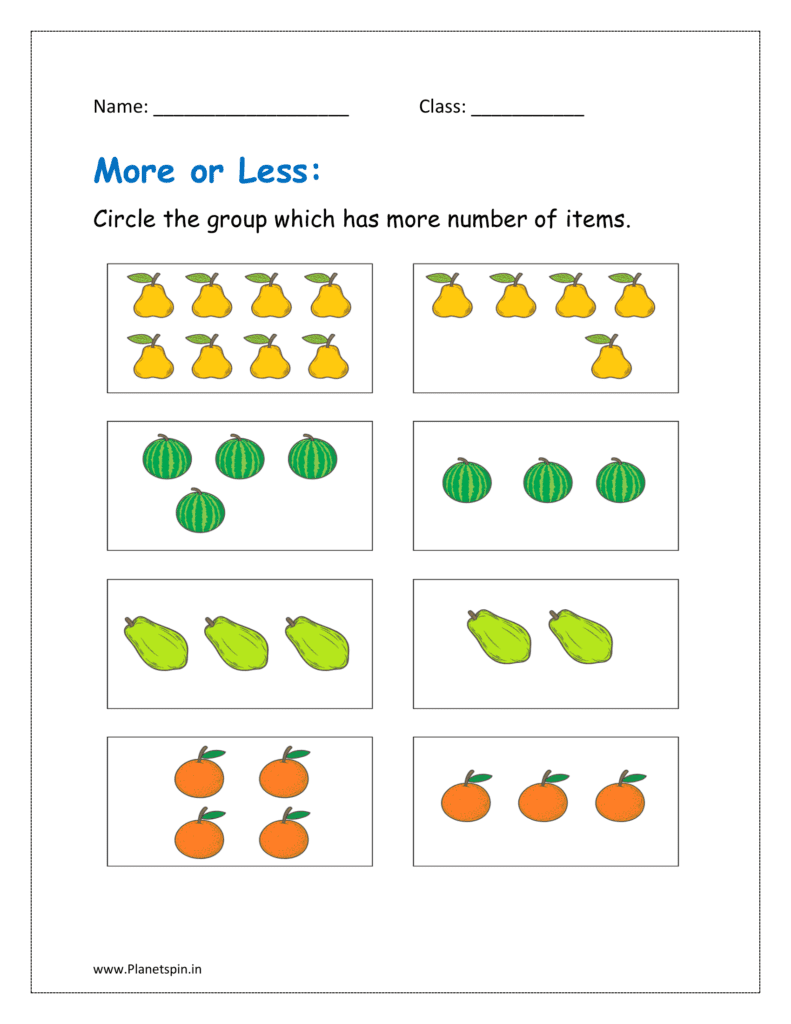 more or less kindergarten worksheets