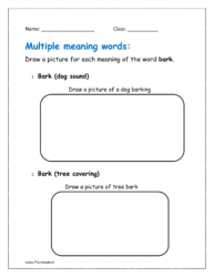 Draw a picture for each meaning of the word bark in the worksheet.