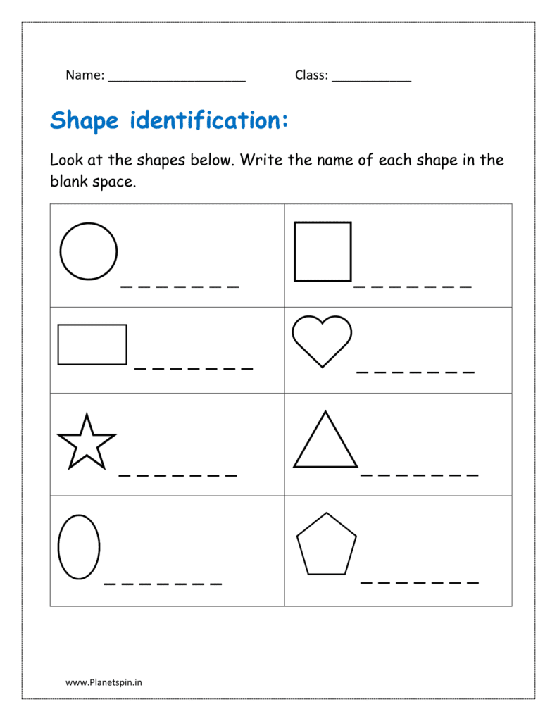 Look at the shapes below. Write the name of each shape in the blank space.