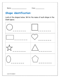 Look at the shapes below. Write the name of each shape in the blank space.