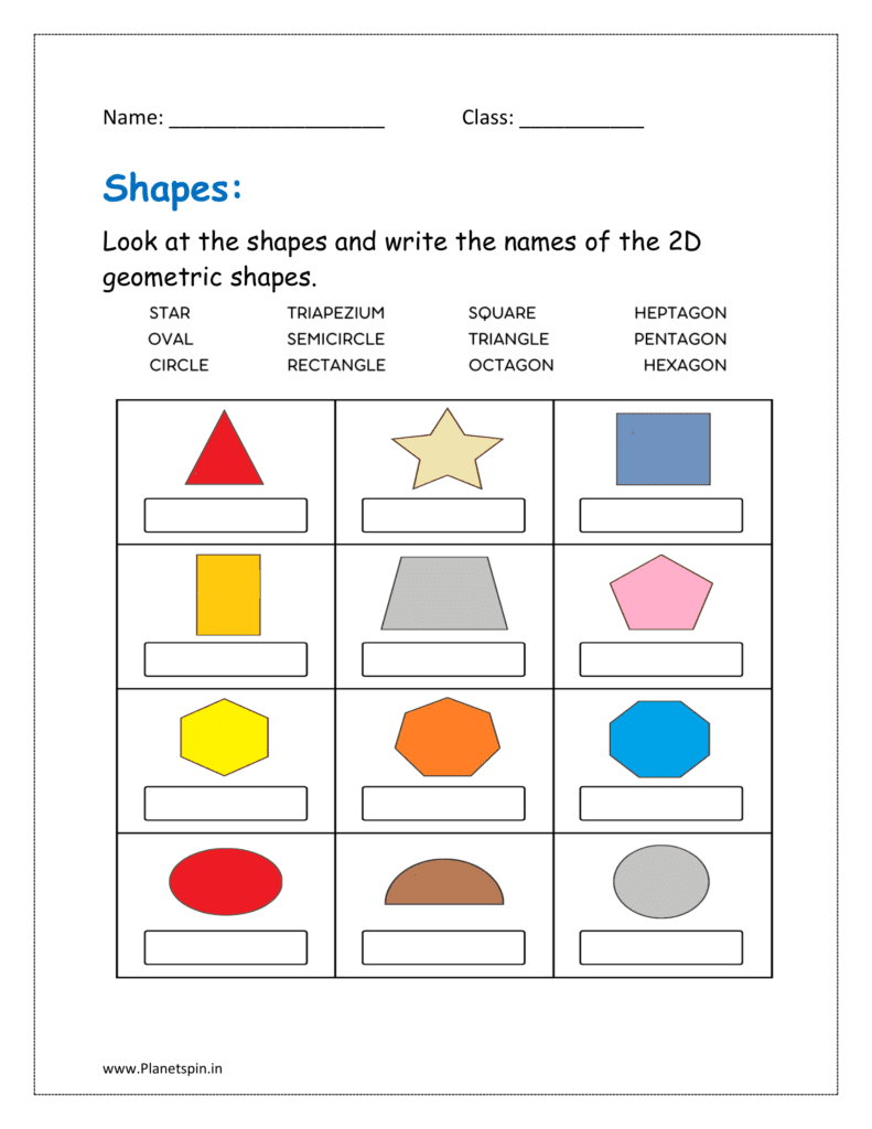 Look at the shape and write the names of the 2D geometric shape 