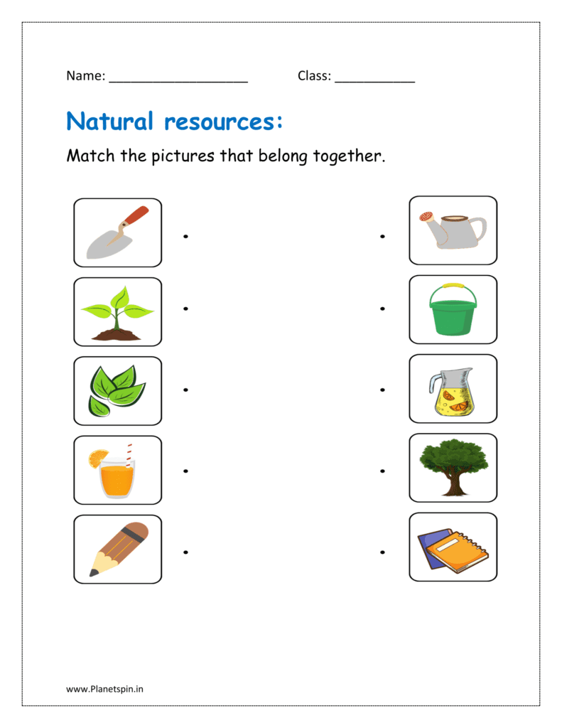 natural resources matching worksheet