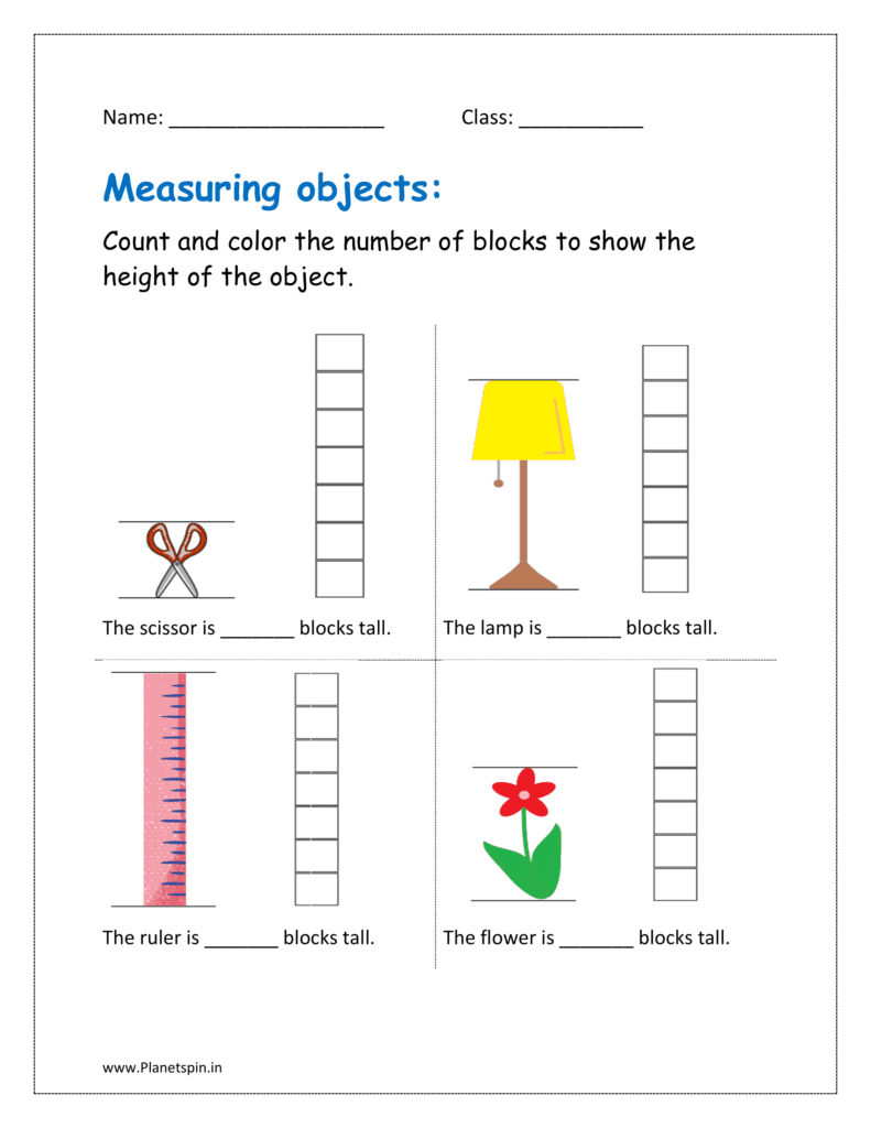 Count and color the number of blocks to show the height of the object (non-standard units)