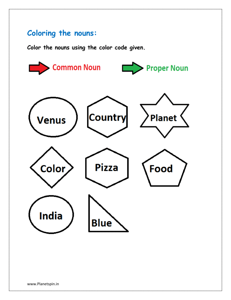 Color the nouns using the color code given.