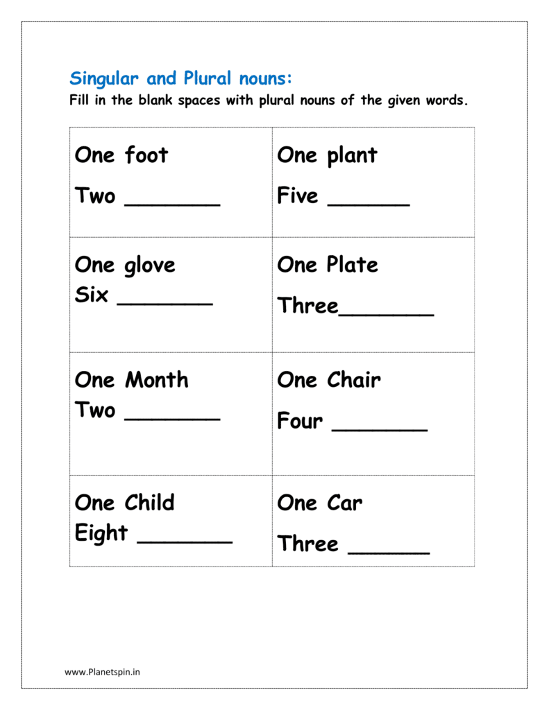 Fill in the blank spaces with plural noun of the given words