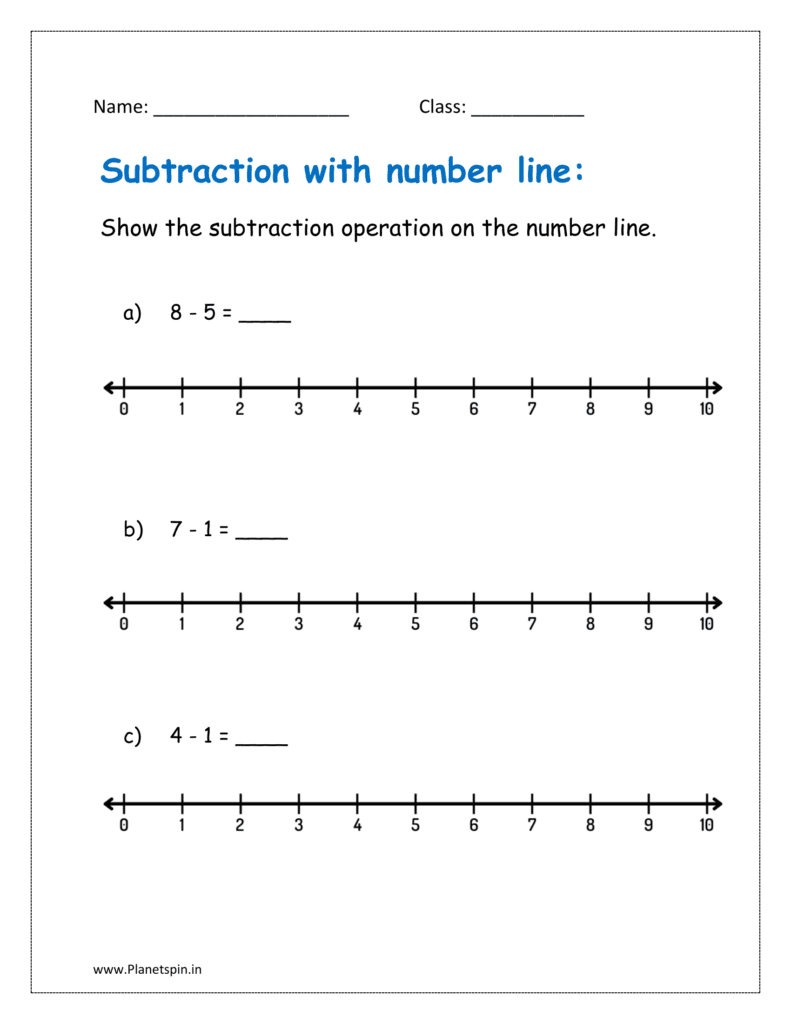 4th sheet: Show the subtraction on the number line