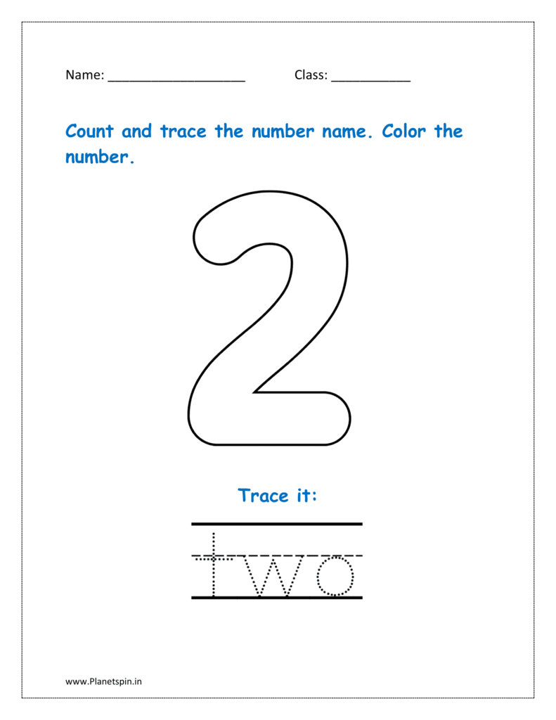 2: Count and trace the number name for two