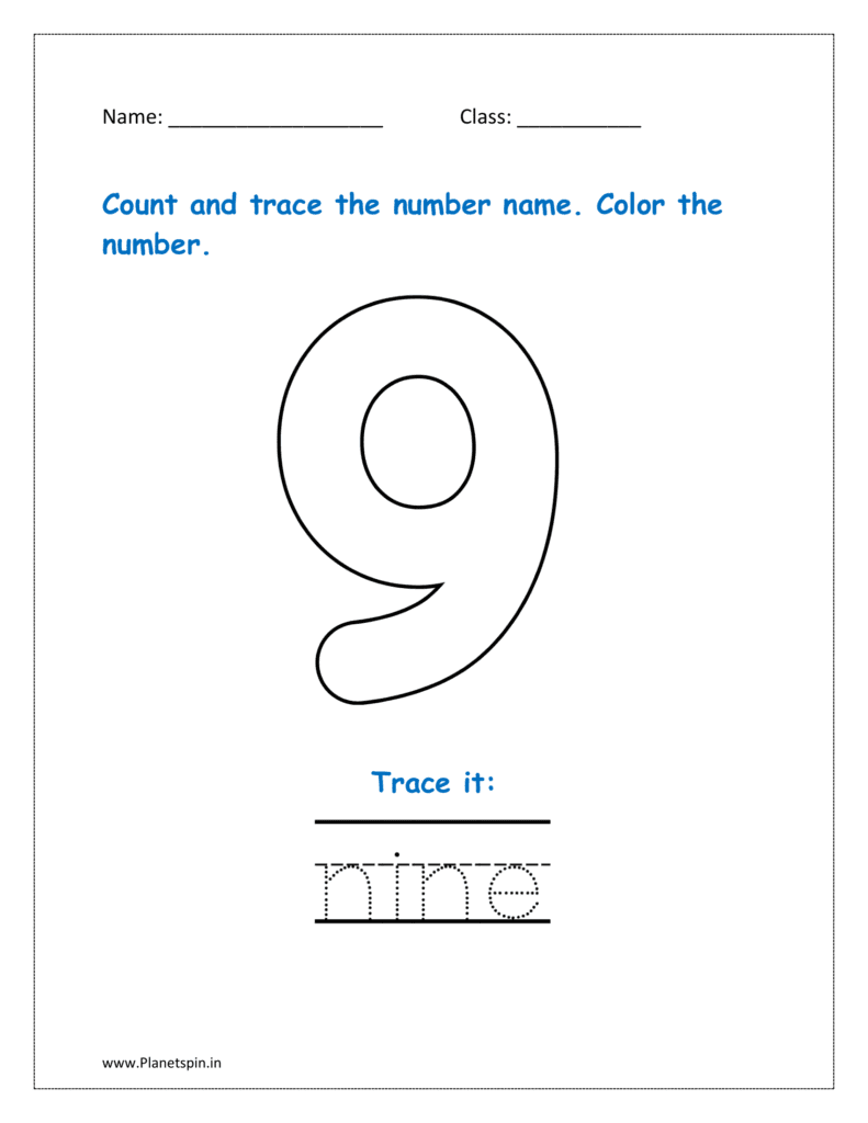 9: Count and trace the number name for nine