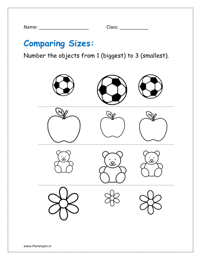 Number the objects from 1 (biggest) to 3 (smallest).