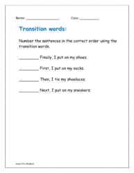 Number the sentences in the correct order using the transition words.