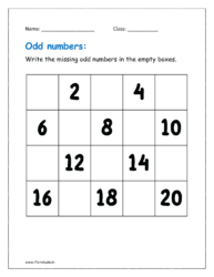Write the missing odd numbers in the empty boxes