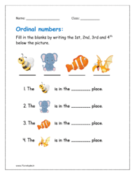 Fill in the blanks by writing the 1st, 2nd, 3rd and 4th below the picture (ordinal numbers worksheet for preschool)