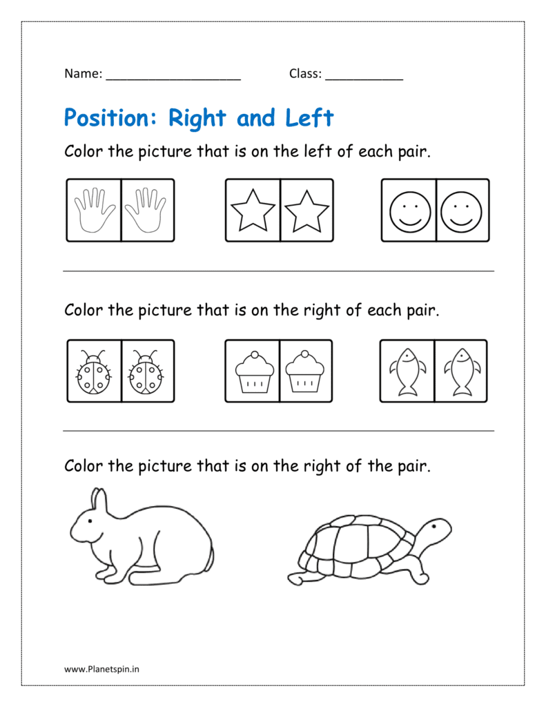 Color the picture that is on the left of each pair.