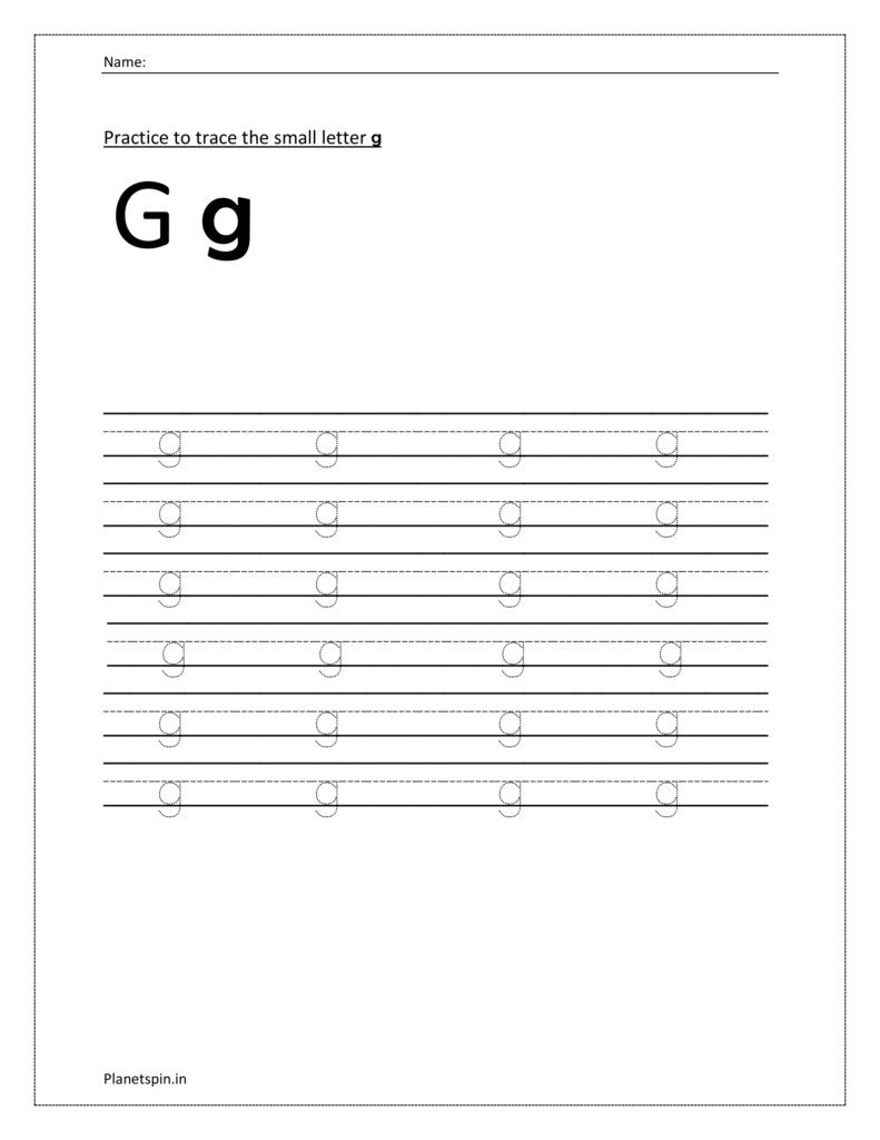 Tracing lowercase letter g | Tracing and writing worksheet pdf
