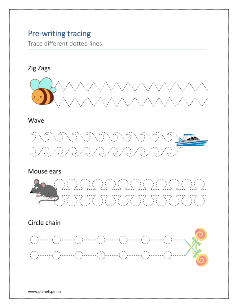 Pre writing practice sheets for kindergarten | Planetspin.in