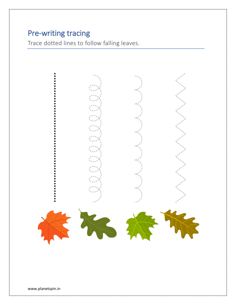 Trace dotted lines to follow falling leaves 