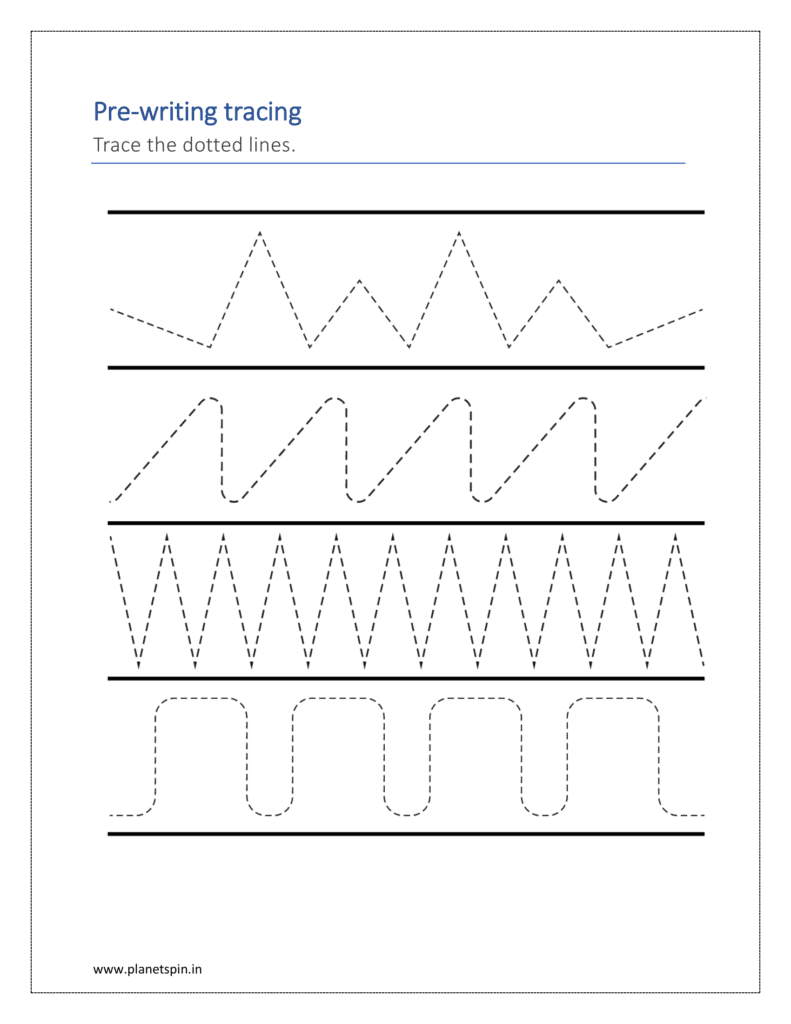 Trace the dotted lines in Pre writing practice sheets