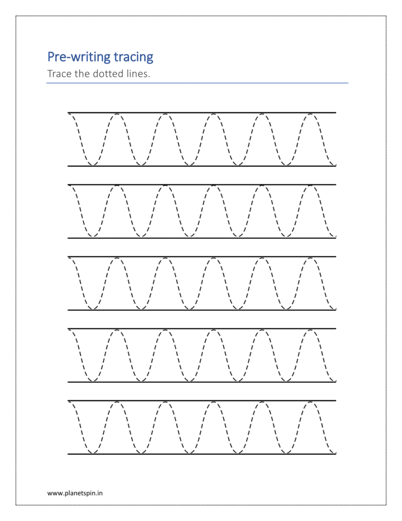 Trace the dotted lines in Pre writing practice sheets