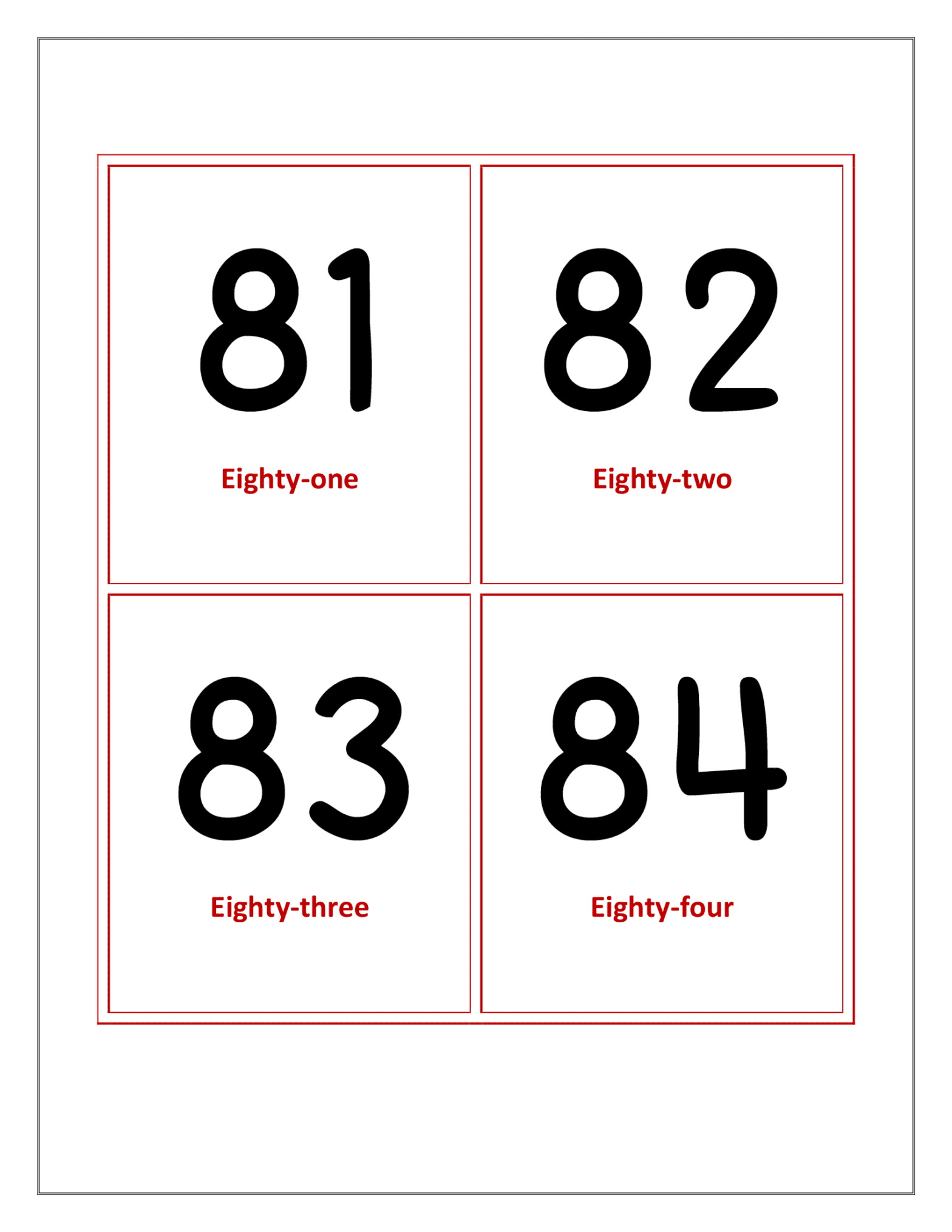 Flashcards of numbers 1-100 for kindergarten | Planetspin.in