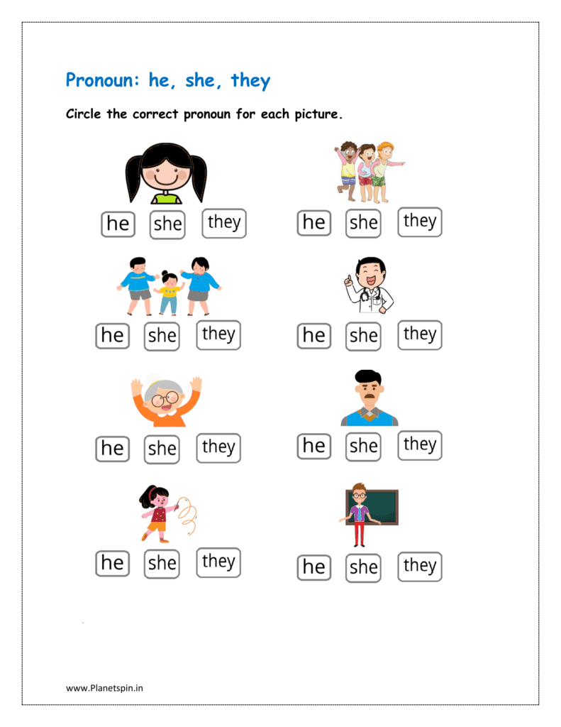 worksheet for pronouns for class 1