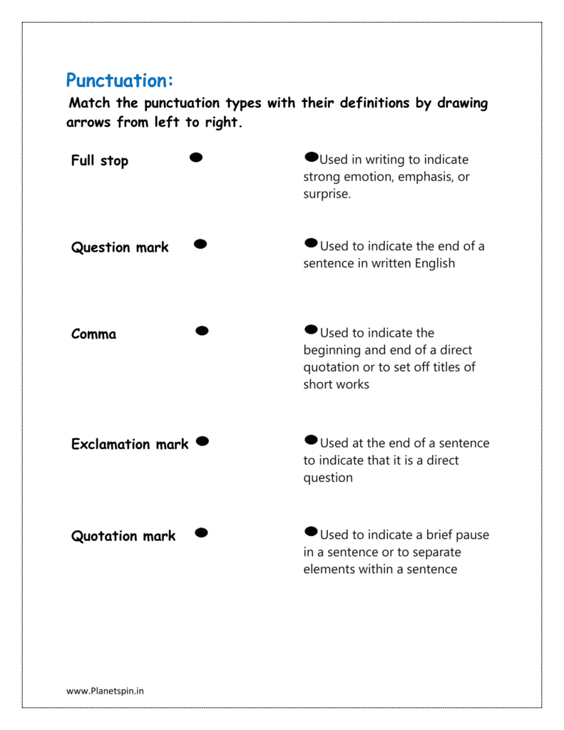 Match the punctuation types with their definitions by drawing arrows from left to right.