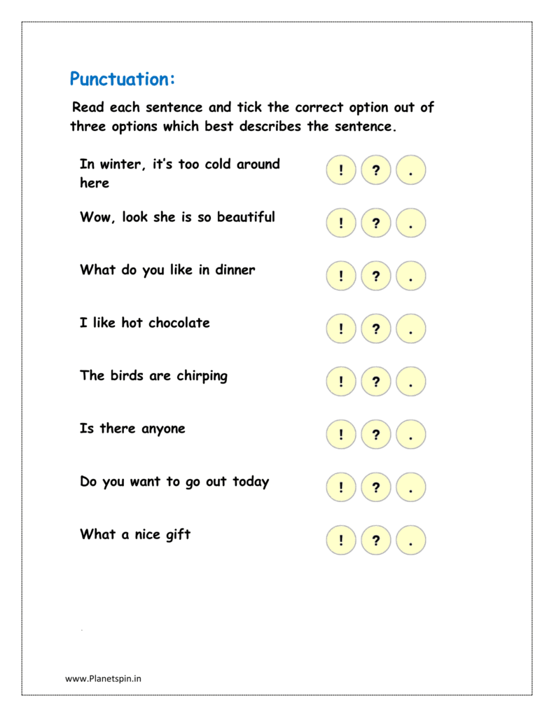 Read each sentence and tick the correct option out of three options which best describes the sentence.