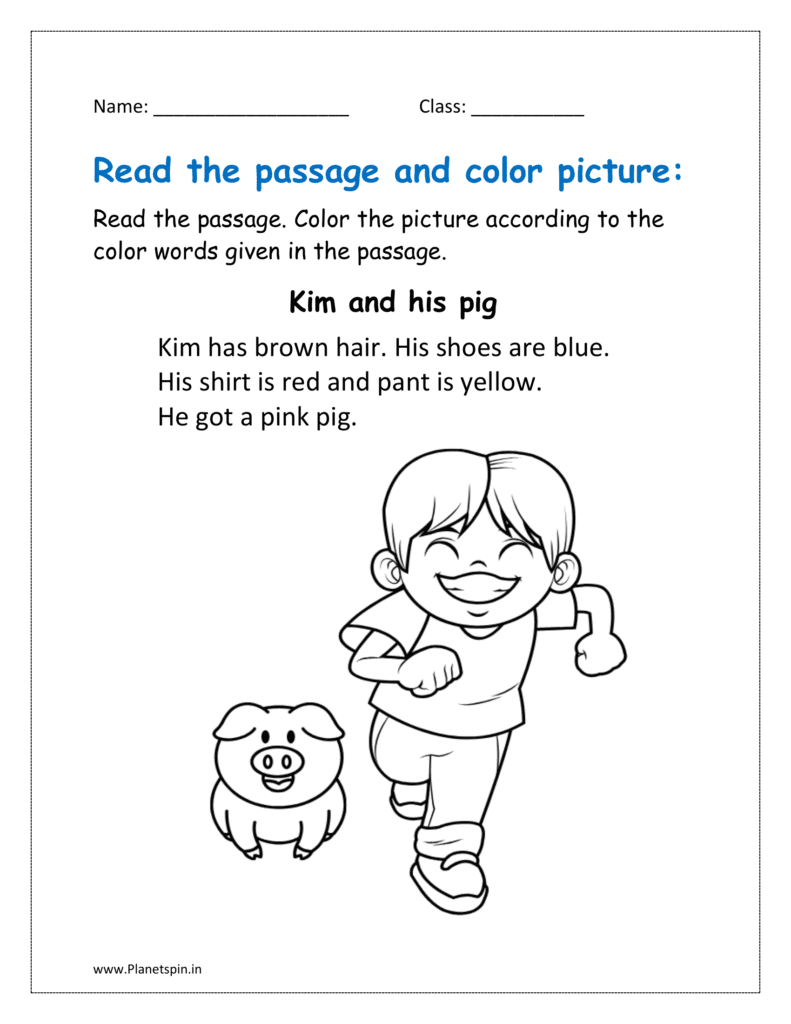 read and color reading comprehension worksheets
