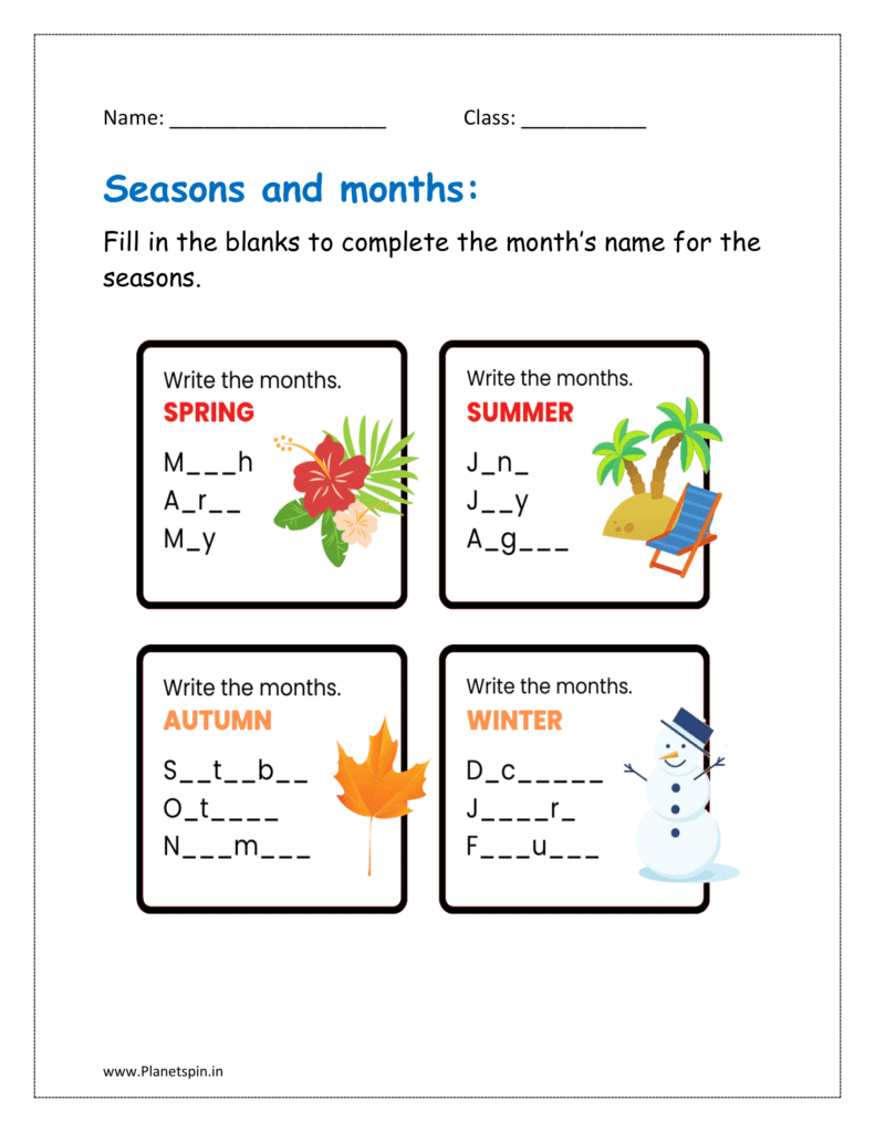 worksheets about seasons