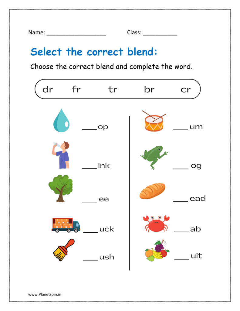 Choose the correct blend and complete the word