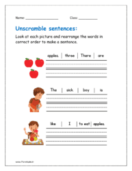 Look at each picture and rearrange the words in correct order to make a sentence