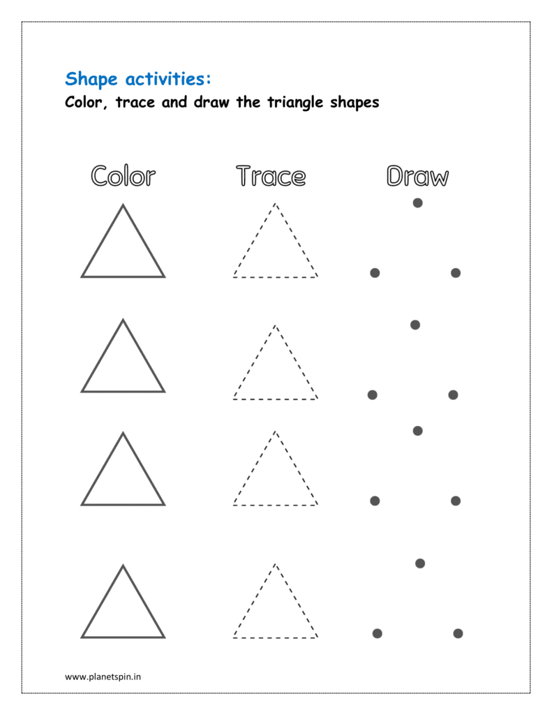 Color, trace and draw the triangle shapes 