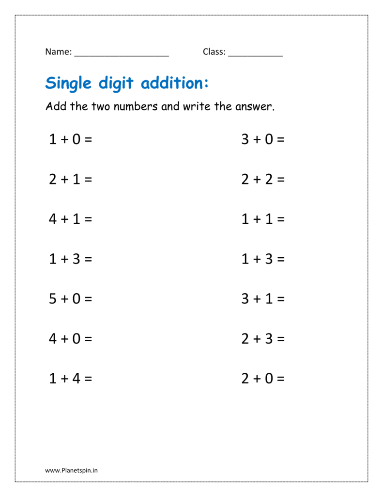 single digit addition worksheets free